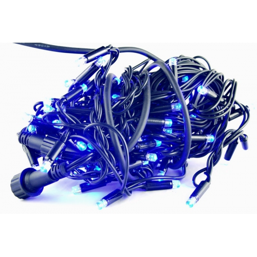 Гирлянда 100 ламп (8мм) светод. улич. голуб. (белый шнур) 8 реж. дорог.