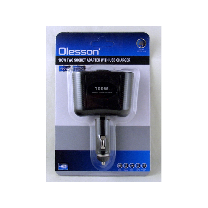 Разветвитель прикурив. (2 вых.+USB) 1646 авто Olesson