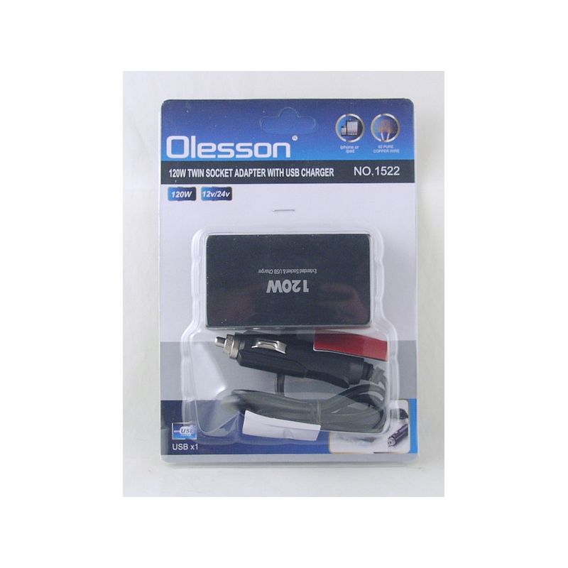 Разветвитель прикурив. (2 вых.+USB) 1522 авто Olesson
