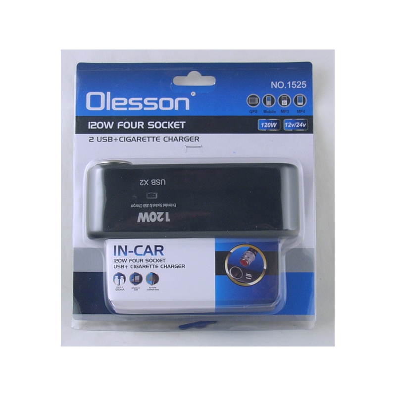 Разветвитель прикурив. (4 вых.+ 2USB) 1525 авто Olesson