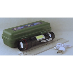 Фонарь светодиодный (1 мощ.+1 больш., акк.+  шнур microUSB) BL-520-T6 zoom в пластик. коробке