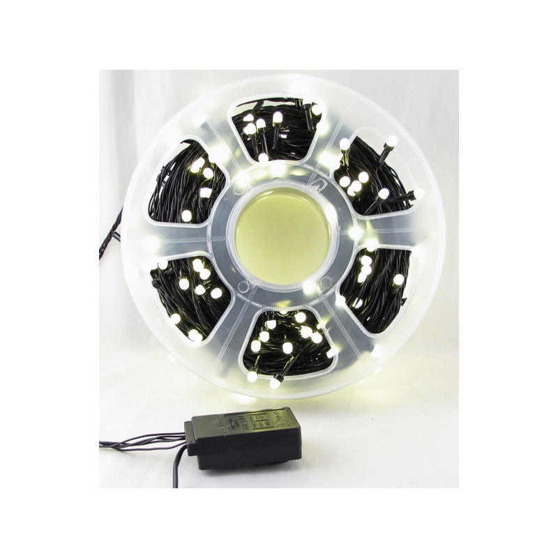 Гирлянда 50м (8мм) светод. теплые белые (черный шнур) 8 реж. V8-50MY