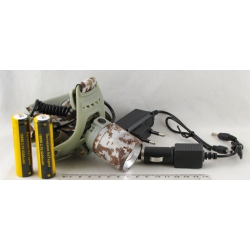 Фонарь головной (2 ярк.+ 2акк.+ЗУ) 3реж. HT-735 (желт.+ бел.) трофи, zoom ??