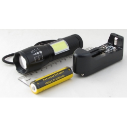 Фонарь светодиодный (1 мощ.+1 больш., акк.+  шнур microUSB) H-601 zoom блист. 