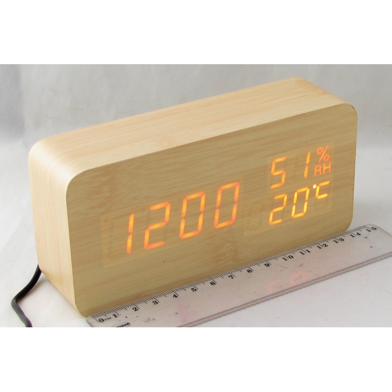 Часы-будильник электронные VST-862S-1 (красные циф.) светло-коричневые дерев.