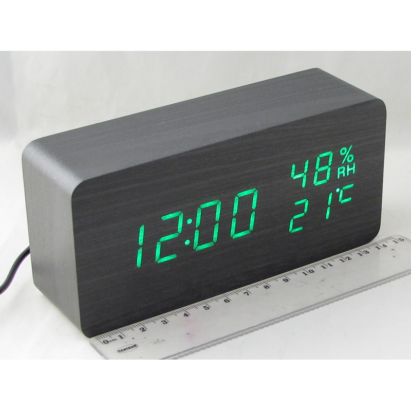 Часы-будильник электронные VST-862S-4 (ярко-зелен. циф.) черные