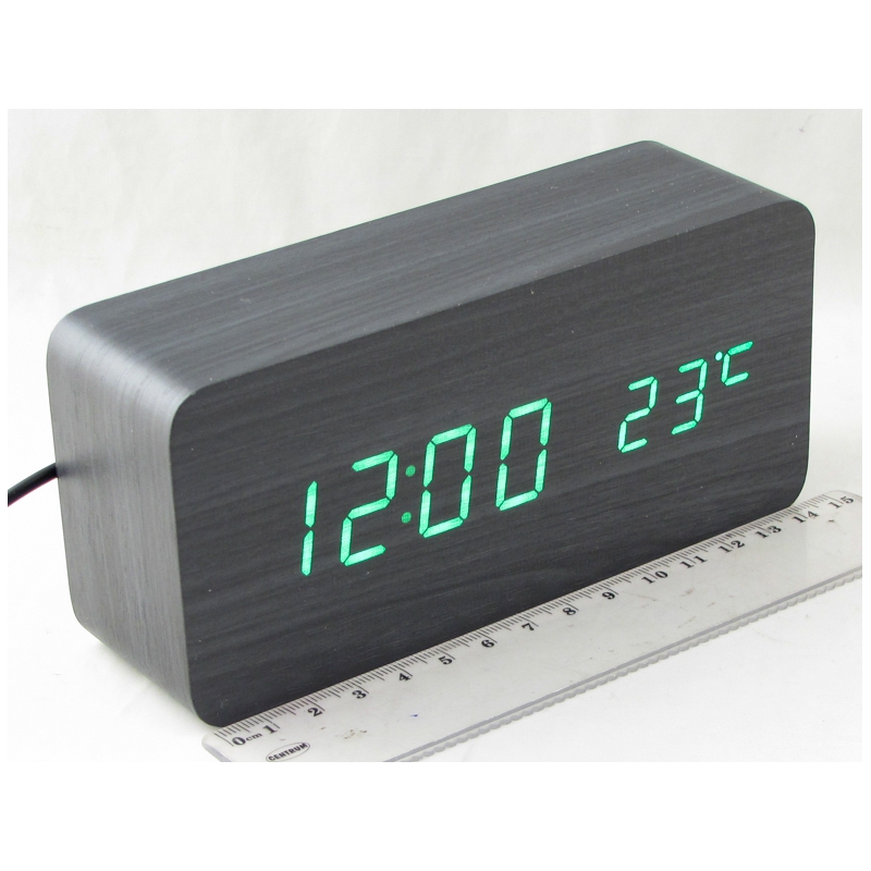 Часы-будильник электронные VST-862-4 (ярко-зелен. циф.) черный