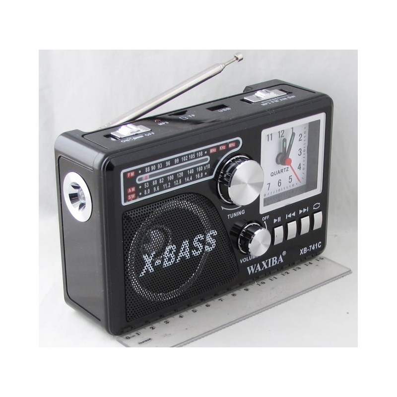 Радиоприёмник XB-741C Bluetooth (FM,AM,SW) SD, USB, фонарь,часы, встроенный аккум. ??