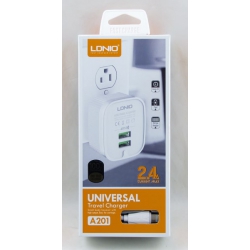 Сетевое зарядное устройство для IPHONE 5 5V 2,4A A-201-IP5 1м, 2USB