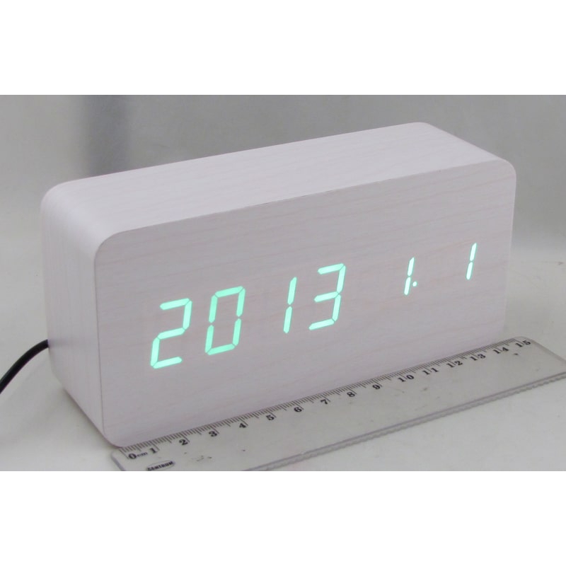 Часы-будильник электронные VST-862-4 (ярко-зелен. циф.) белые