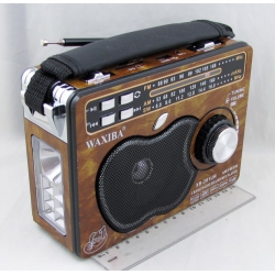 Радиоприёмник XB-281URT (FM,AM,SW1) сетев./2R20, SD, USB, 2 фонаря, встроен. аккум. ??