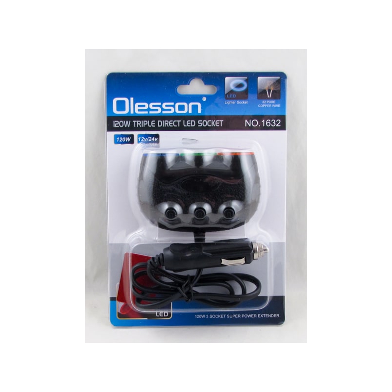 Разветвитель прикурив. (3 вых.) 1632 120W Olesson с выключателями 