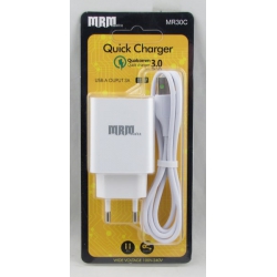 Сетевое зарядное устройство с кабелем LIGHTNING 1,2м 3,1A MR-30-IP5 белое, 1USB 3,0 быстр. зарядка