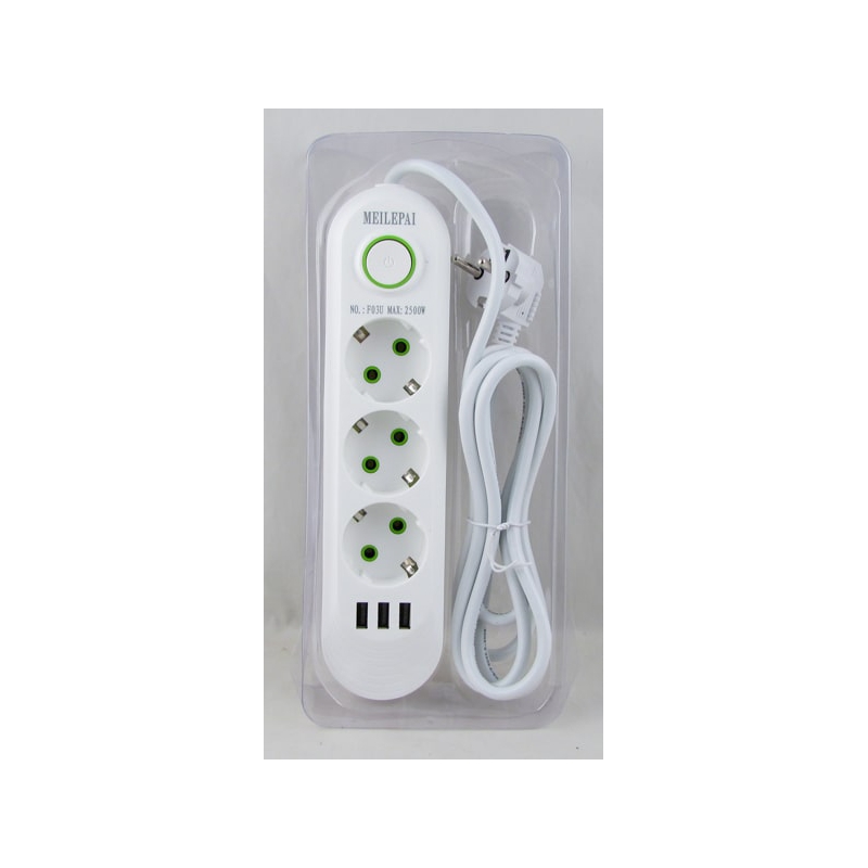 Сетевой удлинитель 3роз.+ 3USB F-03U 2м с выключат.