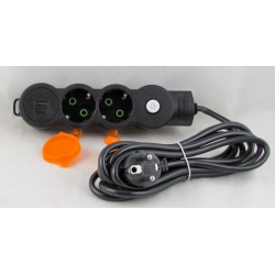 Сетевой удлинитель 2роз.+ 2USB CP-6613 3м с защитой от детей, с выключателем