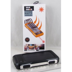 PowerBank 1USB F-1S черный 10000mAh TYPE-C/Micro/Lightning/USB с лазером, солнеч. батар.