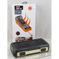 PowerBank 1USB F-2S зеленый 20000mAh TYPE-C/Micro/Lightning/USB с лазером, солнеч. батар.