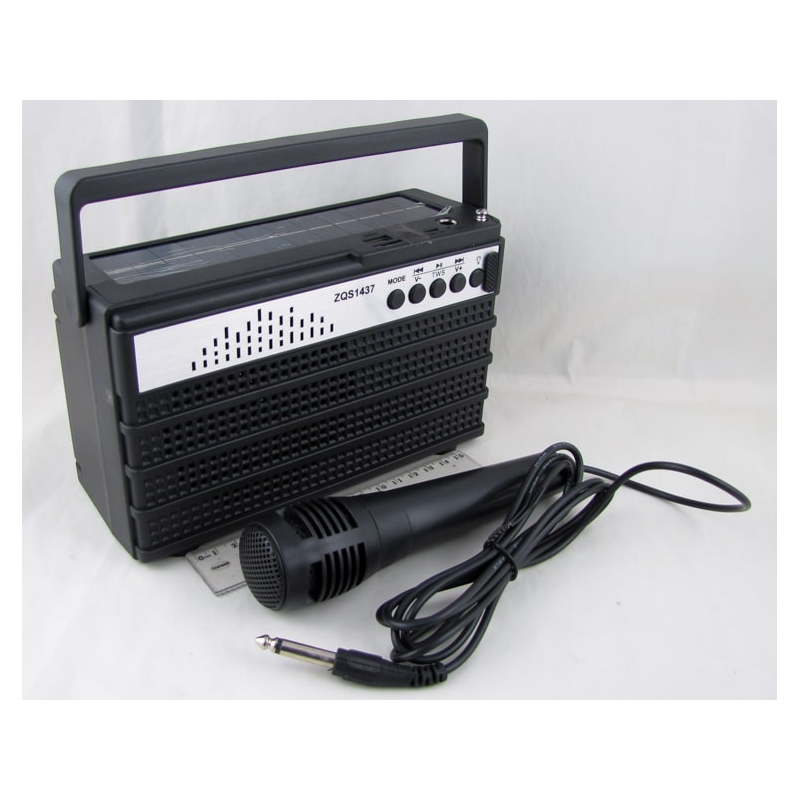 Колонка с микрофоном ZQS-1437 фонарь 20 ламп, солнечная батарея, Bluetooth
