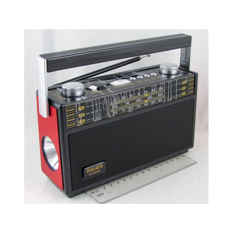 Радиоприёмник M-1927BT (FM,AM,SW) TF, USB встроен. аккум.18650, Bluetooth, фонарь
