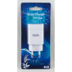 Сетевое зарядное устройство 5V 3A 1USB S-50 QC3.0 белый блист.