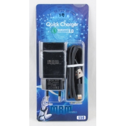 Сетевое зарядное устройство с кабелем LIGHTNING 3A S-50-IP черный 1USB QC3.0