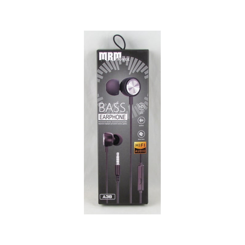 Наушники  с микроф. A-38 черные вакуум. в короб.