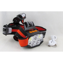Фонарь головной HT-841 (3 ярк.+ 2 больш. бел./ красн., акк.+ microUSB) бесконтактный