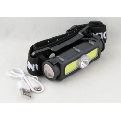 Фонарь головной K-33-1+1 (1 ярк.+ 2 больш.+ красн. мигалка, аккум.+ шнур microUSB) с магнитом