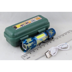 Фонарь светодиодный H-871 (1 мощ.+ 1 больш.+ шнур microUSB) zoom, пласт. короб.