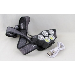 Фонарь головной HT-939 (2 больш.+ 3 ярк., мигалка красн., аккум.+ шнур TYPE-C) бесконтактный