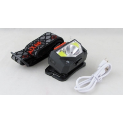 Фонарь головной HT-923 (1 ярк.+ 2 больш. + мигалка красн., шнур microUSB) бесконтактный