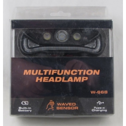 Фонарь головной/велосипед W-668 (2 ярк.+ 1 линза,+ красн./желт. мигалка, акк., шнур TYPE-C) бесконта
