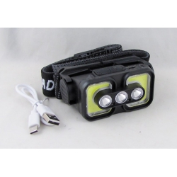 Фонарь головной YT-1932 (2 больш.+ 3 ярк.+ мигалка красн., шнур TYPE-C) индикатор, бесконтактный