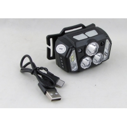 Фонарь головной YYC-GY-53 (3+4 ярк.+ мигалка красн./ синяя, шнур TYPE-C) с магнитом, бесконтактный