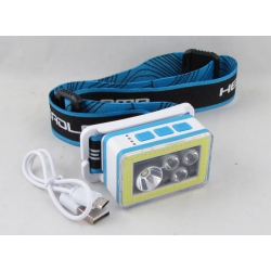 Фонарь головной YT-1936 (1 больш.+ 1 ярк., красн, син., зелен., мигалка красн., microUSB) с индикатр