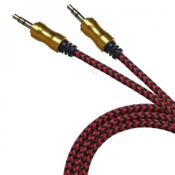 Шнур AUX (Джек 3,5 - Джек 3,5) 1м JD-143 тканевый красный