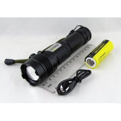 Фонарь светодиодный H-3008-P160 (1 мощ.+ 1 больш., мигалка красн., акк.26650, шнур TYPE-C) zoom