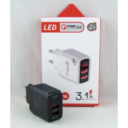 Сетевое зарядное устройство Q-002 5V 3A/9V 2,4A/12V 1,8A 20W черный 2USB быстрая зарядка, индикатор