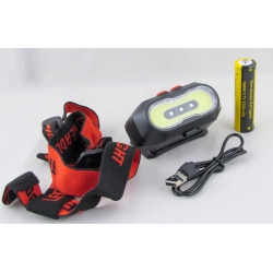 Фонарь налобный YT-2033 (1 больш., мигалка красн., аккум.18650, шнур TYPE-C)