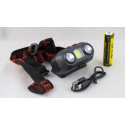 Фонарь налобный YT-2031 (1 больш.+ 2 ярк, аккум.18650, шнур TYPE-C)