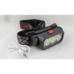 Фонарь налобный RE-5009 (1 больш., 3 линзы, мигалка красн,, шнур TYPE-C)