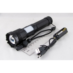 Фонарь светодиодный WH-01-P90 (1 мощ.+1 больш., акк., мигалка, шнур TYPE-C) с магнитом, zoom