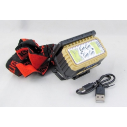 Фонарь головной YL-805 (2 больш., 4 ярк., мигалка, шнур TYPE-C) с солнечной батареей