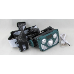 Фонарь головной RE-A025 (3 ярк., мигалка красн./синяя, шнур TYPE-C) с индикатором