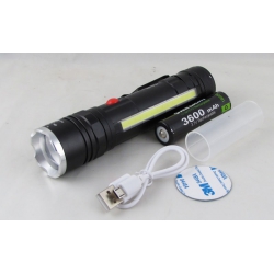 Фонарь светодиодный RE-T6-26  (1 мощ.+1 больш., акк.+  шнур microUSB) с магнитом, zoom  