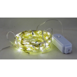 Гирлянда 30м (V-50м) (2мм) 8 реж. теплые белые (прозрачн. шнур)