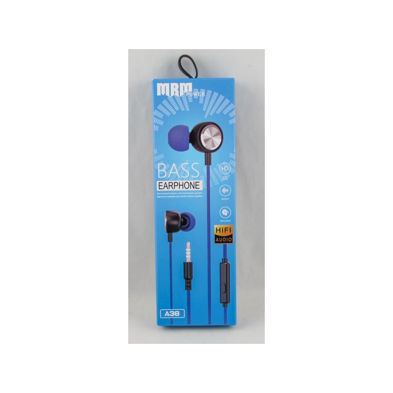 Наушники  с микроф. A-38 синие вакуум. в короб.