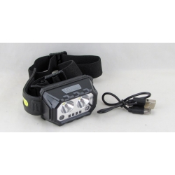 Фонарь налобный HY-1821-2 (2 полоски светящ.+ 2 ярк., мигалка красн./син.,, шнурTYPE-C) бесконтактны