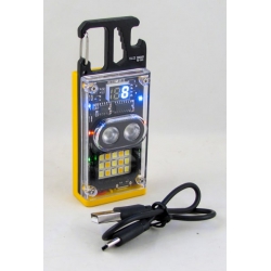 Фонарь с зажигалкой RE-D63 (2 ярк.+ 9 бел.+ 6 желт., шнур TYPE-C) с карабином, с индикатором