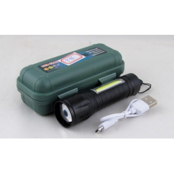 Фонарь светодиодный RE-511S (1 мощ.+1 больш., акк.+  шнур microUSB) пластмасса, zoom, пласт. коробка